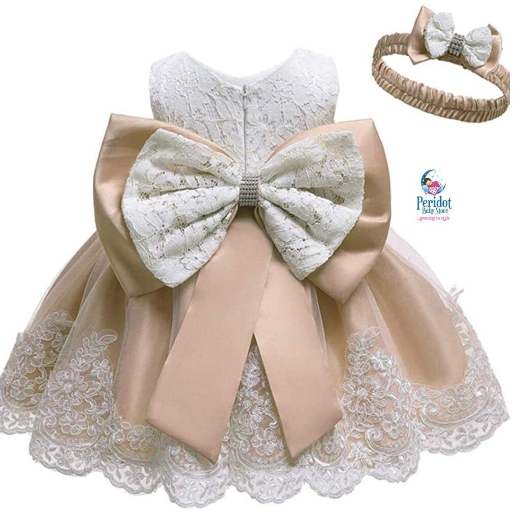 GIRLS INFANT PRINCESS DRESS WITH BOW & HEADBAND BROWN D8349