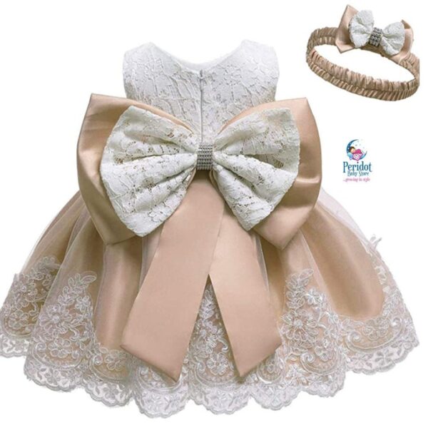 GIRLS INFANT PRINCESS DRESS WITH BOW & HEADBAND BROWN D8349