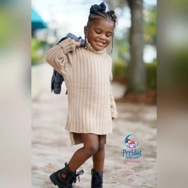 GIRLS KNIT TURTLE NECK SWEATER DRESS G20225-BROWN
