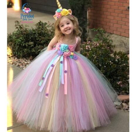GIRLS UNICORN RAINBOW DRESS L2022D10