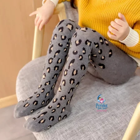GIRLS LEOPARD PRINT STOCKINGS GREY G202228