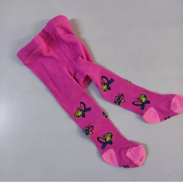 GIRLS COTTON STRETCH STOCKINGS PINK BUTTERFLY 0-3M