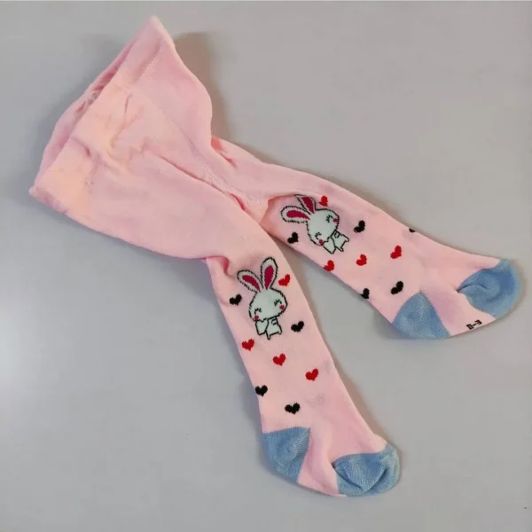 GIRLS COTTON STRETCH STOCKINGS PINK BUNNY 0-3M