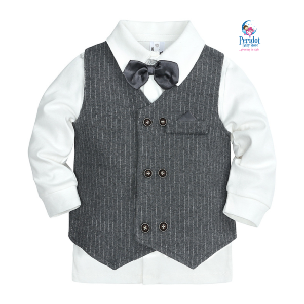 BOYS 3PC HALF COAT+SHIRT+PANTS GREY B20227 - Image 2