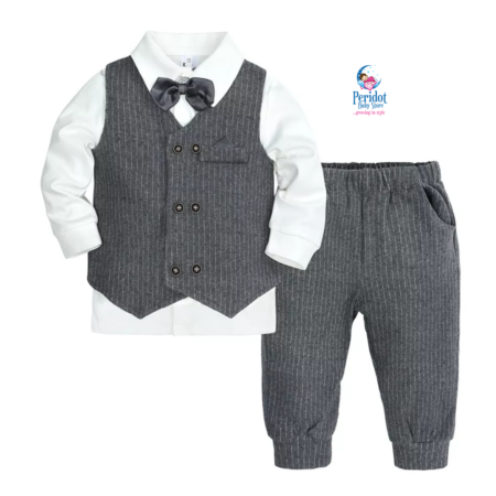 BOYS 3PC HALF COAT+SHIRT+PANTS GREY B20227