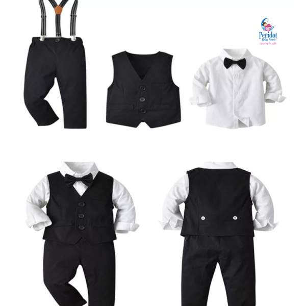 BOYS 3PC HALF COAT+SHIRT+PANTS BLACK B20226 - Image 4