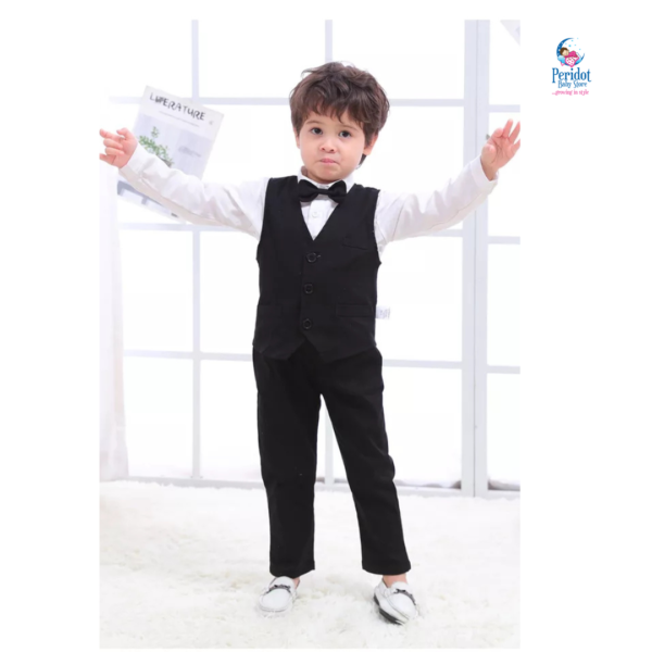 BOYS 3PC HALF COAT+SHIRT+PANTS BLACK B20226 - Image 2