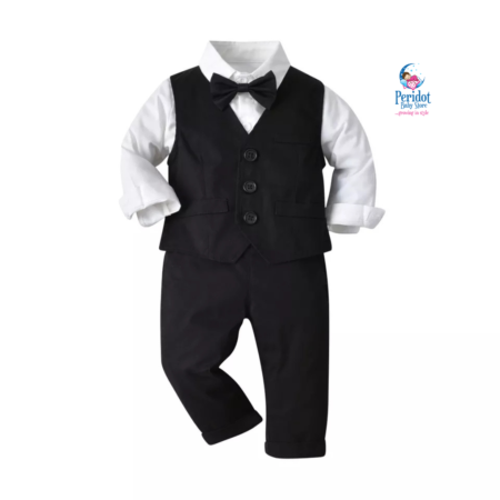 BOYS 3PC HALF COAT+SHIRT+PANTS BLACK B20226