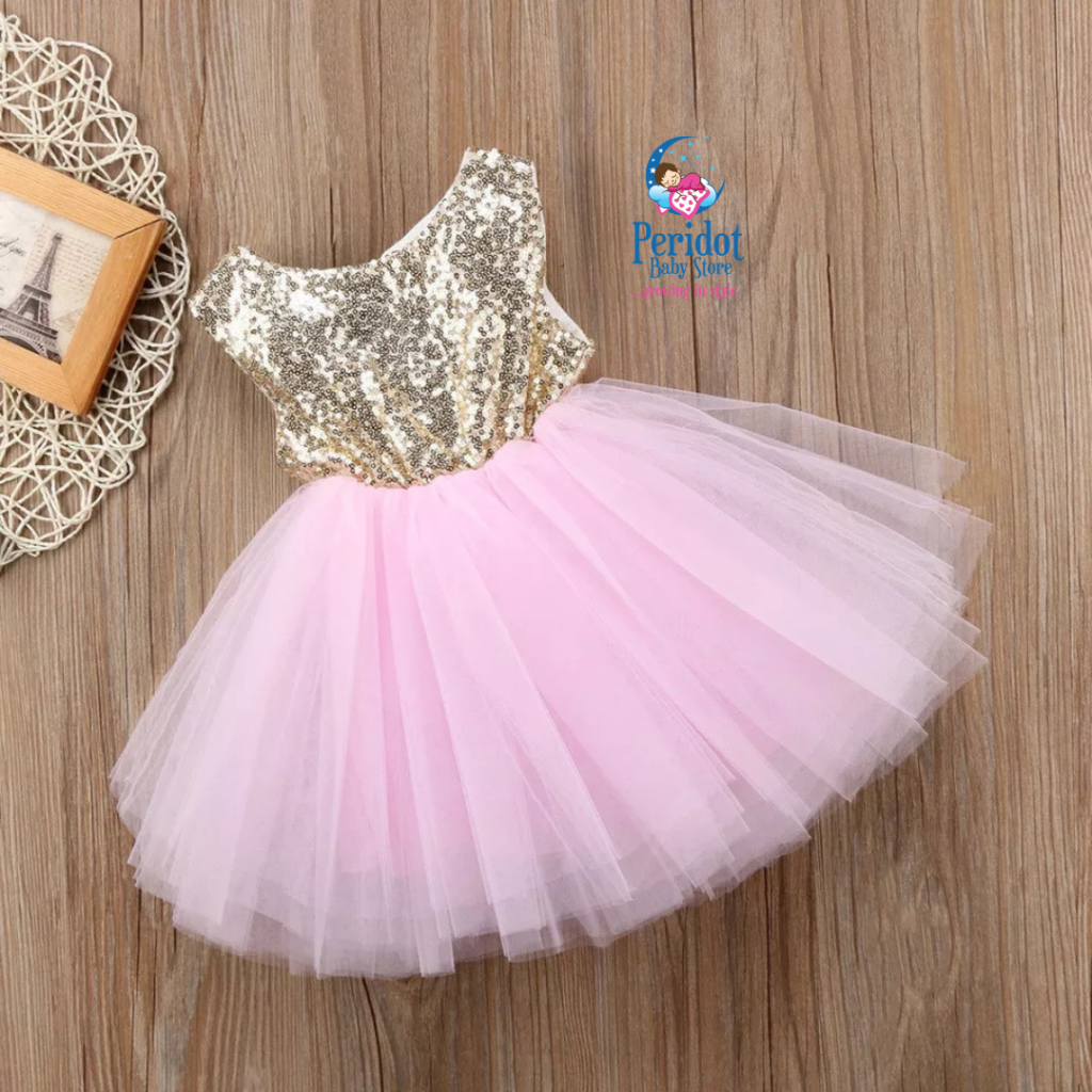 GIRLS PINK GLITTER DRESS L2022D27