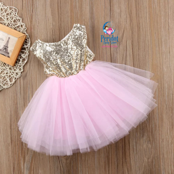 GIRLS PINK GLITTER DRESS L2022D27
