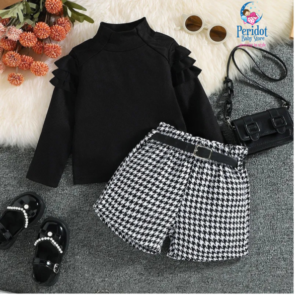 GIRLS 2PCS SHORT SET BLACK WHITE 2023519 - Image 2