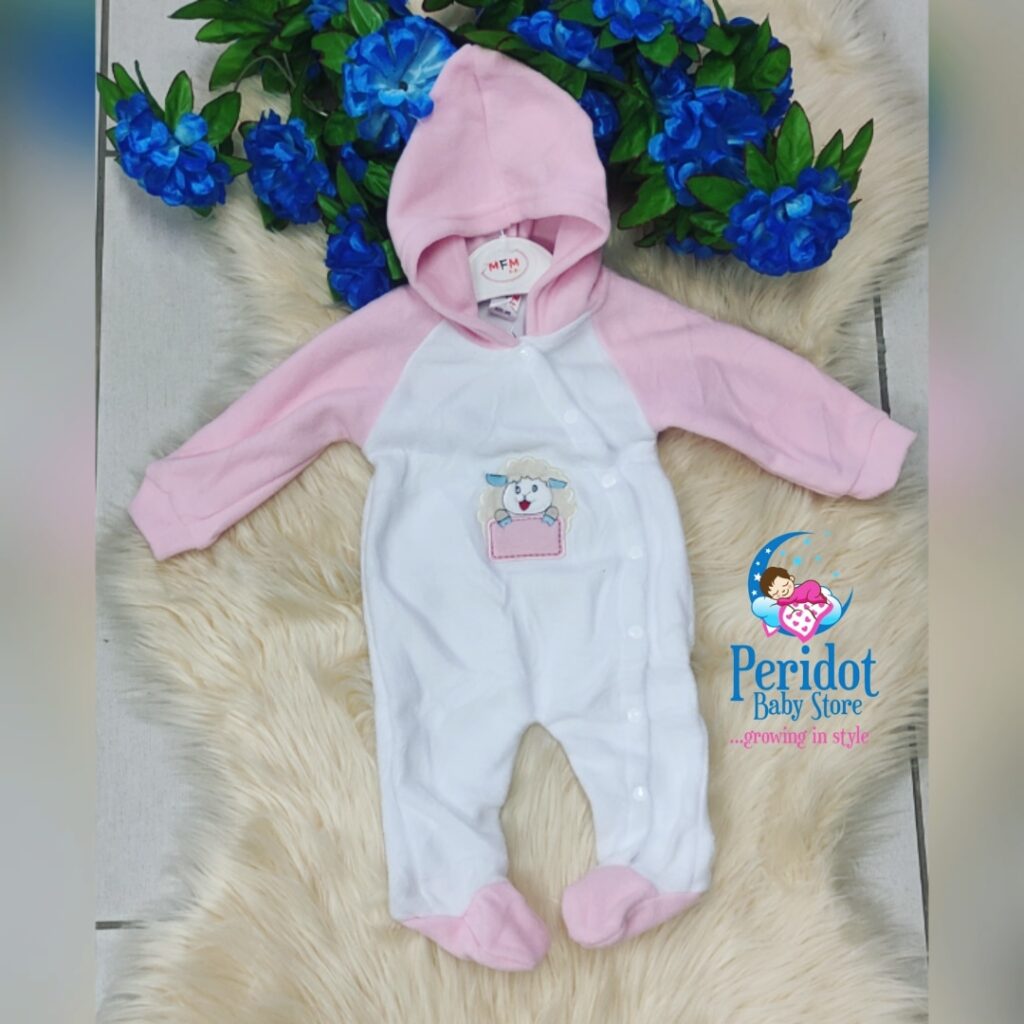 GIRLS SEMI WARM ROMPER-PINK WHITE 3-6M