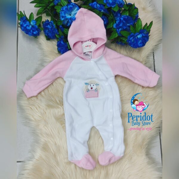 GIRLS SEMI WARM ROMPER-PINK WHITE 3-6M