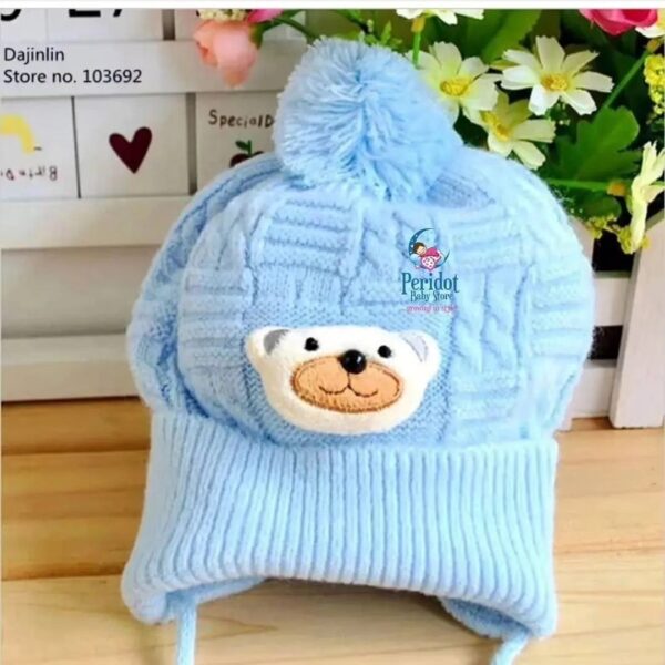 UNISEX KNIT BABY HAT WITH TIE STRINGS - Image 2
