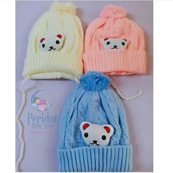 UNISEX KNIT BABY HAT WITH TIE STRINGS - Image 3