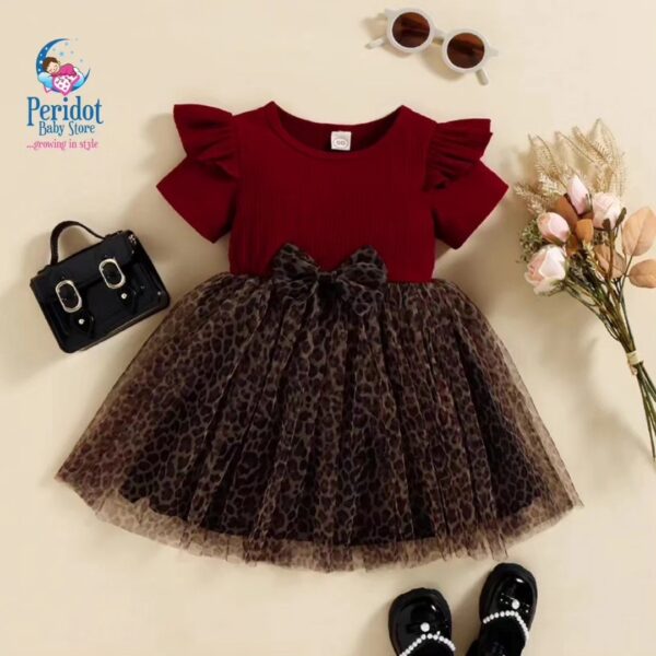 GIRLS MAROON ANIMAL PRINT DRESS 2023528