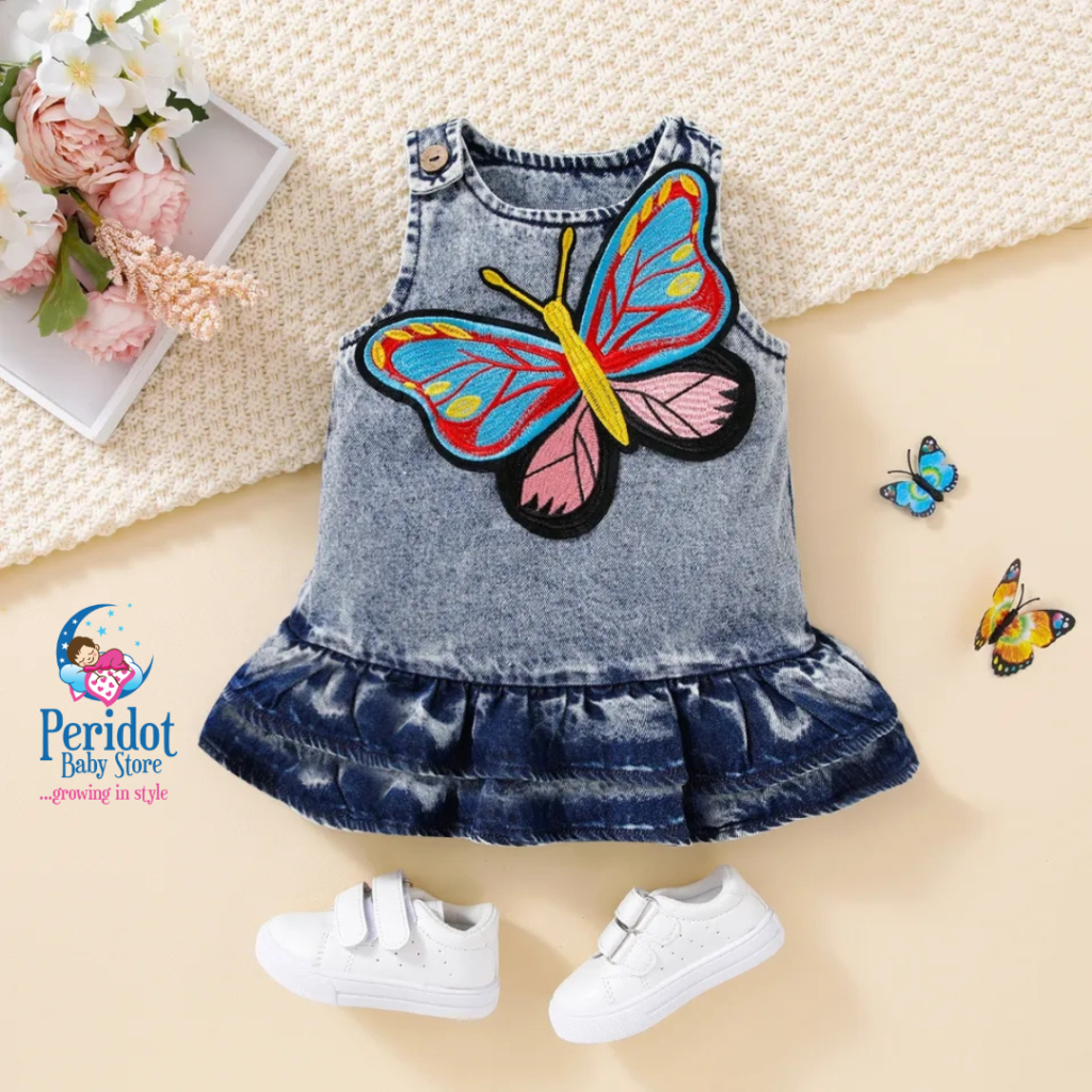 GIRLS BUTTERFLY DENIM DRESS OCT018