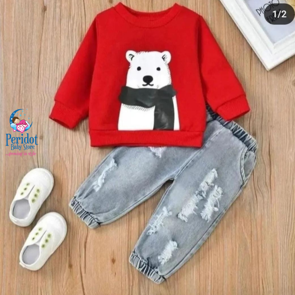 BOYS 2PCS RED SEATER + JEANS SET OCT021