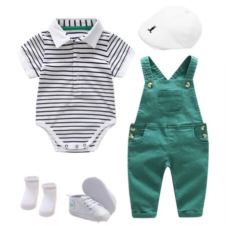 BOYS INFANT SET SHIRT DUNGAREE PREWALKER GREEN OCT034