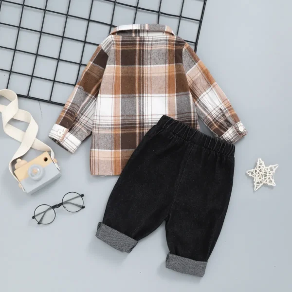 BOYS 2PCS PLAID SHIRT + BLACK JEANS OCT028 - Image 2