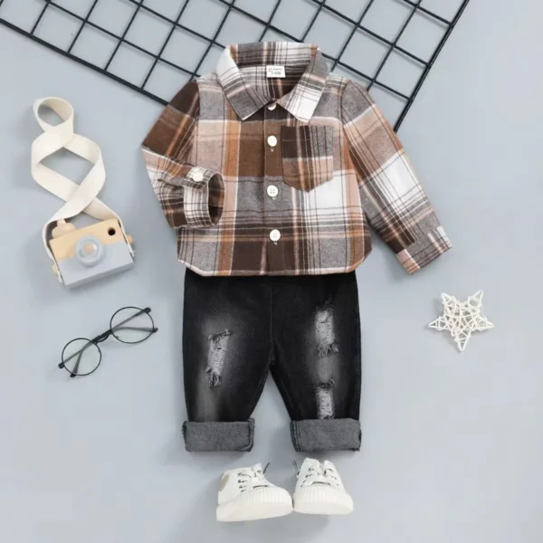 BOYS 2PCS PLAID SHIRT + BLACK JEANS OCT028