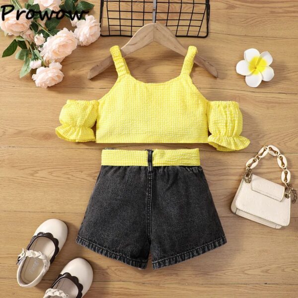 GIRLS 2PCS SHORT SET YELLOW BLACK OCT004 - Image 2