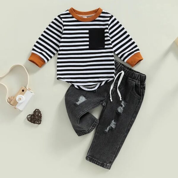 BOYS 2PCS STRIPPED TOP + BLACK JEANS OCT030