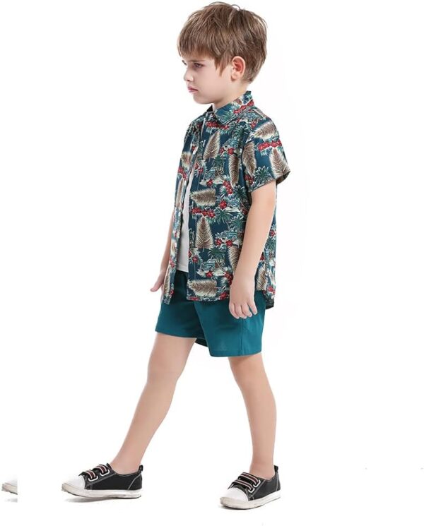 BOYS 3PCS SHORT SHIRT T-SHIRT SET GREEN OCT006 - Image 2
