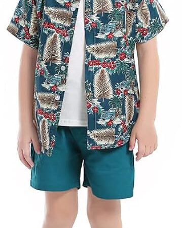 BOYS 3PCS SHORT SHIRT T-SHIRT SET GREEN OCT006