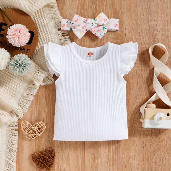 GIRLS 2PCS SET TOP + DUNGAREE SHORTS SET OCT023 - Image 5