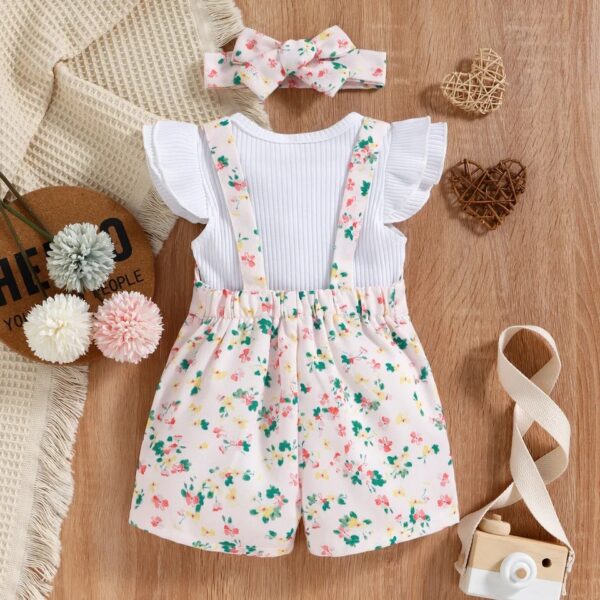 GIRLS 2PCS SET TOP + DUNGAREE SHORTS SET OCT023 - Image 2