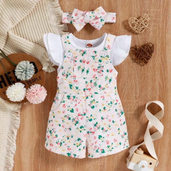 GIRLS 2PCS SET TOP + DUNGAREE SHORTS SET OCT023
