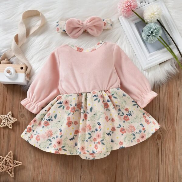 GIRLS DRESS+SWEATER SET PINK FLORAL OCT025 - Image 2