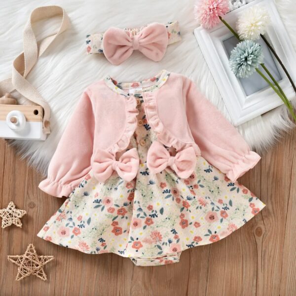 GIRLS DRESS+SWEATER SET PINK FLORAL OCT025