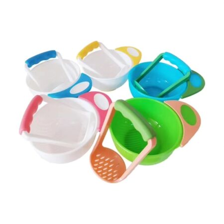 BOWL & MASHER SET-WHITE GREEN