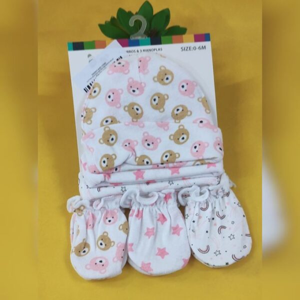 COTTON 6PCS HAT MITTEN SET-WHITE BEAR
