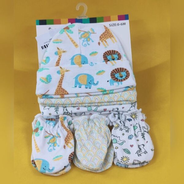 COTTON 6PCS HAT MITTEN SET-WHITE GIRAFFE