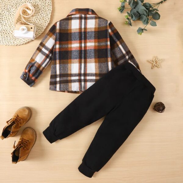 BOYS 2PCS PLAID SHIRT+BLACK SWEATPANTS OCT029 - Image 2