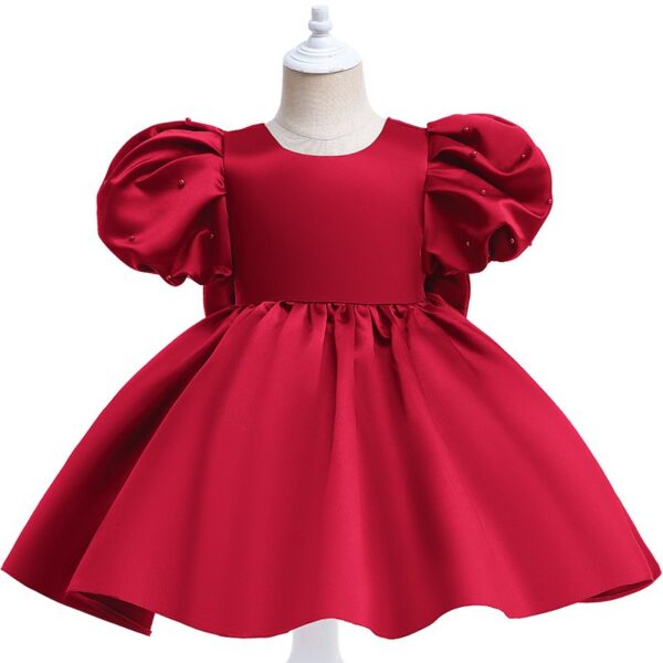 GIRLS DRESS WITH PEARL DETAIL RUBY RED L2022D8
