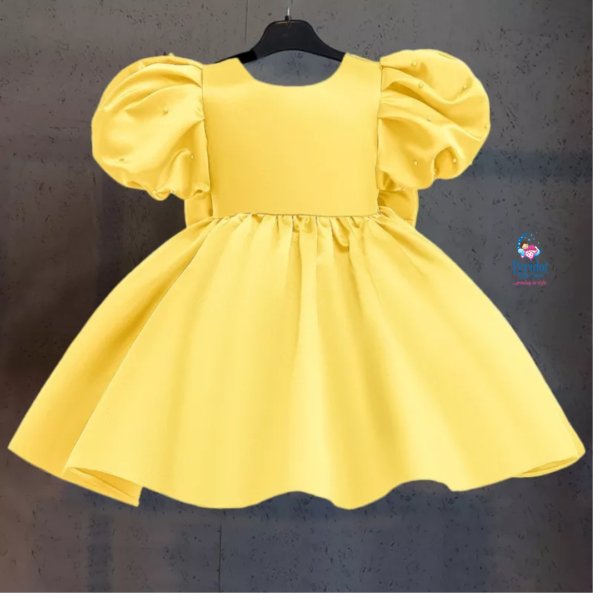 GIRLS DRESS WITH PEARL DETAIL YELLOW L2022D12